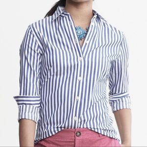 Banana Republic Chambray Blue and White Stripe Top